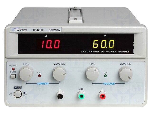 Voedingseenheid: voor lab; eenkanaals,lineair; 0÷60VDC; 0÷10A Voedingseenheid: voor lab; eenkanaals,lineair; 0÷60VDC; 0÷10A